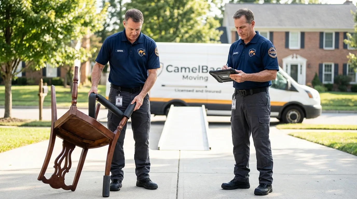 Movers inspecting furniture for damage prevention before loading in Winthrop Harbor, IL