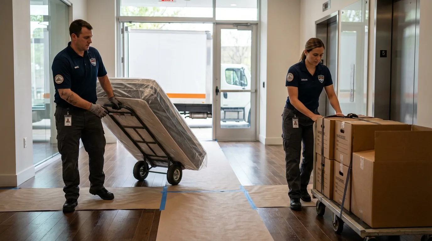 Professional apartment movers loading elevator in Winthrop Harbor, IL